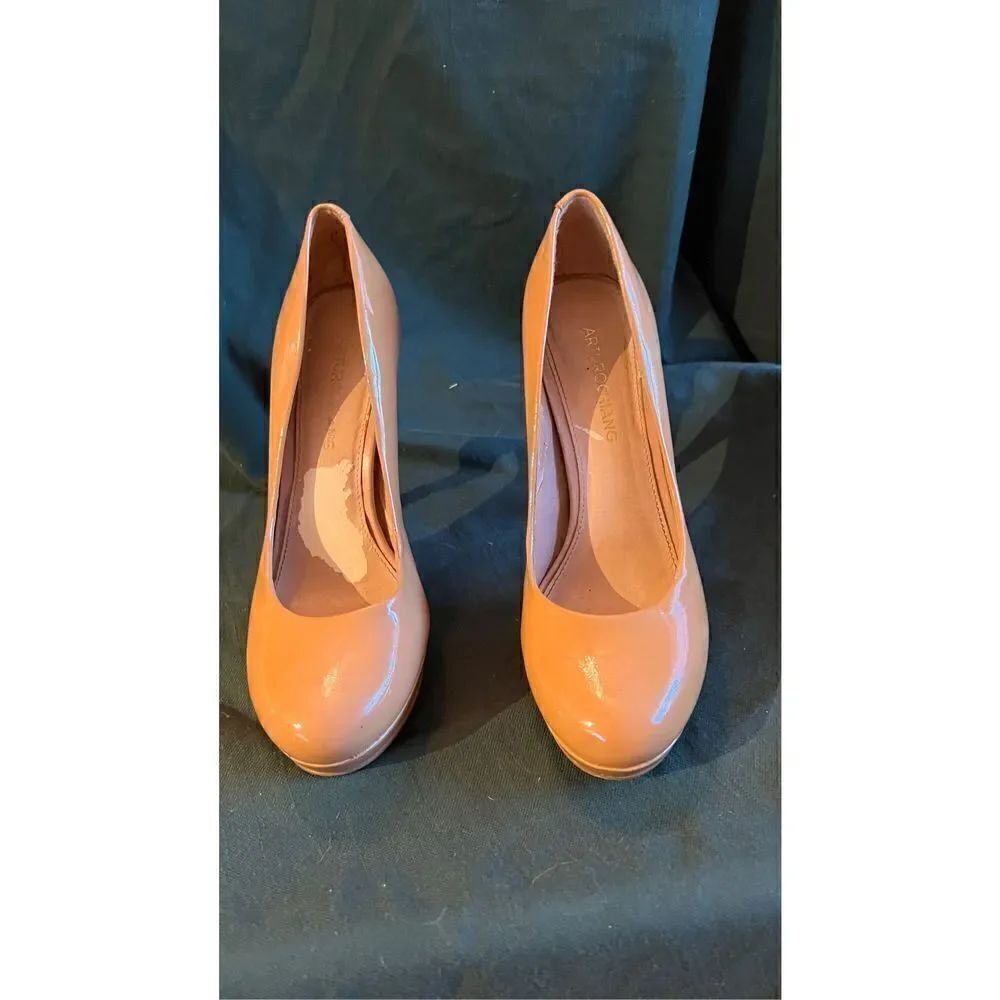 Arturo Chiang Women's Leather Stiletto High Heels Platform Pumps Beige Size 7.5